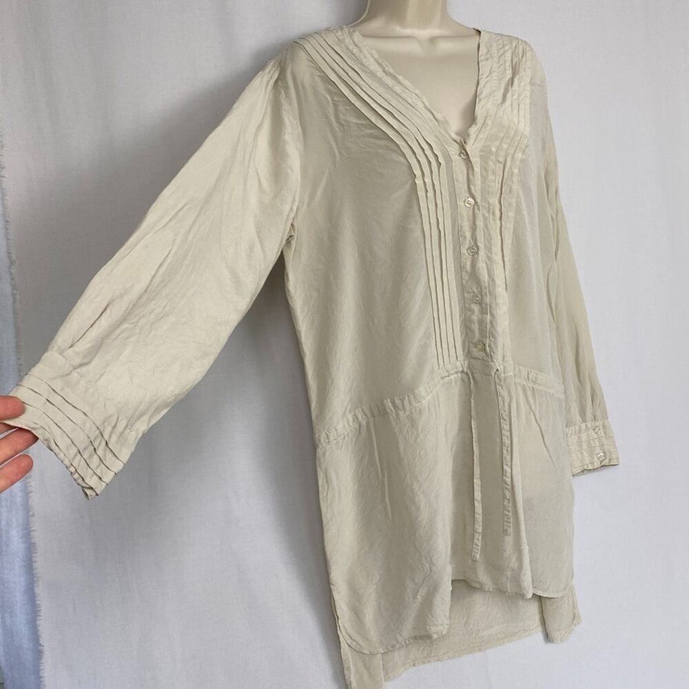 4 Love Liberty Johnny Was Silk Tunic Top Large Beige Sheer Beach Boho Peasant - Picture 3 of 15